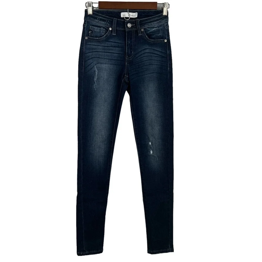 KANCAN USA 5-POCKETS MID RISE SUPER SKINNY DISTRESSED DENIM JEANS BLUE 1/24 EUC - Picture 4 of 15